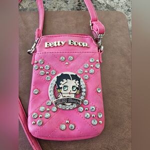 Betty Boop Pink Crossbody Wallet Bag with Rhinestones
